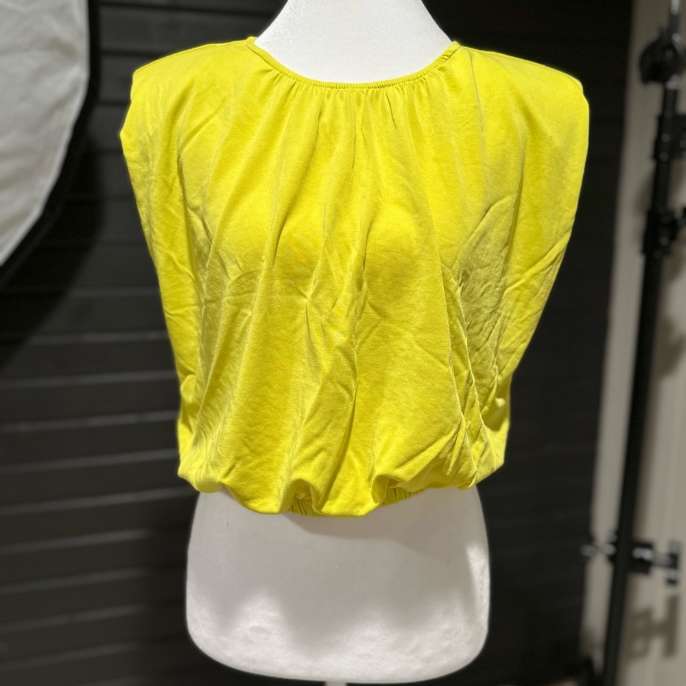 Express Yellow Women's Top with shoulder pads, elastic waist size small
